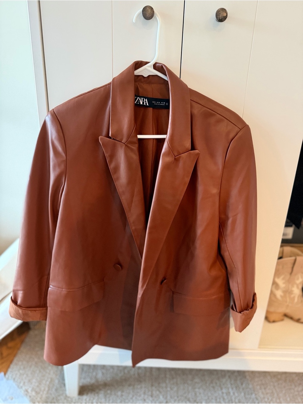 Zara Faux Leather Blazer in Rust
